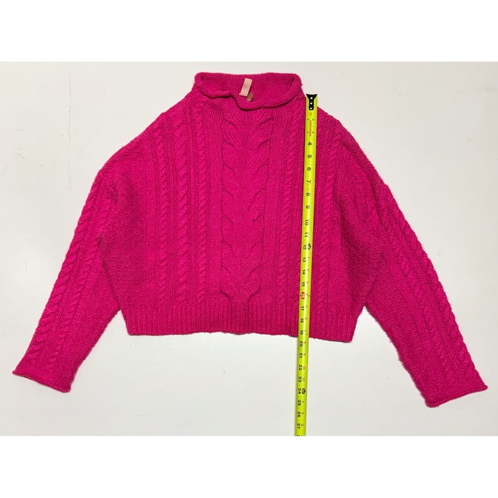 PILCRO Women's Cable Knit Turtleneck Sweater Fuchsia Size S Cropped Acrylic